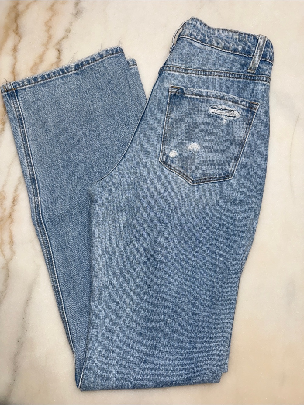 Light Blue Women's Distressed Straight-Leg Jeans